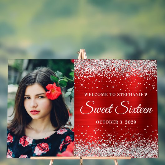 Silver Glitzer Red Foil 16 . Geburtstag Willkommen Acrylschild (Neutral)