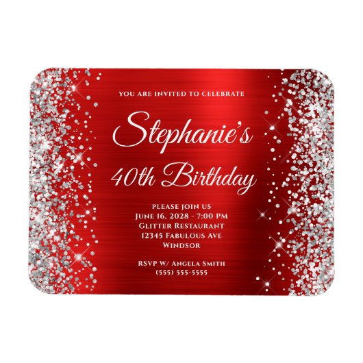 Silver Glitzer Red Foil 40. Geburtstag Keepake Magnet (Horizontal)