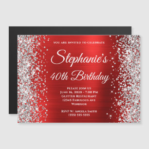Silver Glitzer Red Foil 40. Geburtstag Magneteinladung