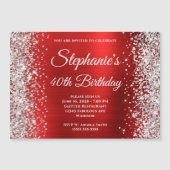 Silver Glitzer Red Foil 40. Geburtstag Magneteinladung (Vorderseite)