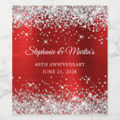 Silver Glitzer Red Foil 40. Hochzeitstag Weinetikett (Einzelnes Label)