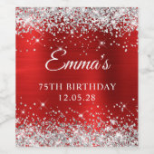 Silver Glitzer Red Foil 75. Geburtstag Weinetikett (Einzelnes Label)