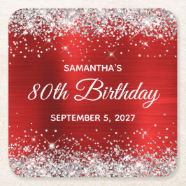 Silver Glitzer Red Foil 80. Geburtstag Rechteckiger Pappuntersetzer