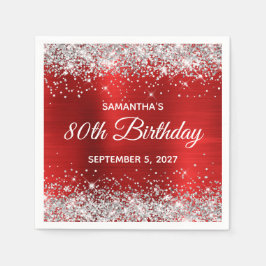 Silver Glitzer Red Foil 80. Geburtstag Serviette