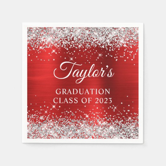 Silver Glitzer Red Foil Abschluss Serviette (Vorderseite)