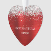 Silver Glitzer Red Foil Bat Mitzvah Herz Ornament (Vorderseite)