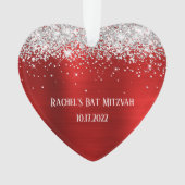 Silver Glitzer Red Foil Bat Mitzvah Herz Ornament (Vorderseite)