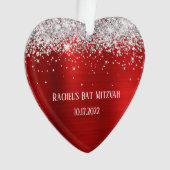 Silver Glitzer Red Foil Bat Mitzvah Herz Ornament (Vorderseite)
