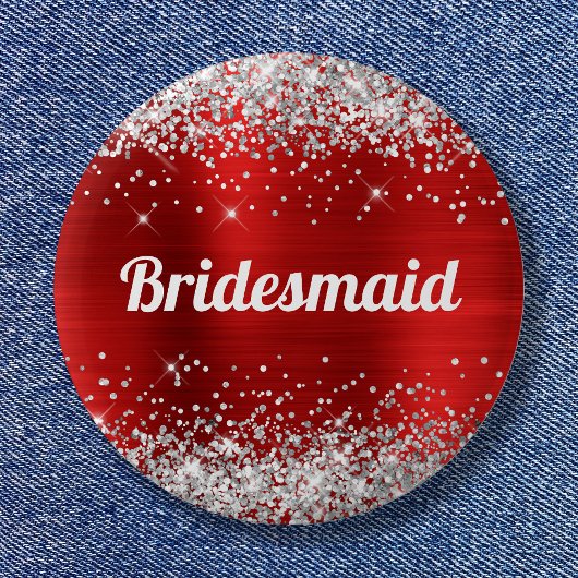 Silver Glitzer Red Foil Bridesmaid Button