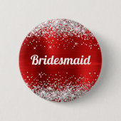Silver Glitzer Red Foil Bridesmaid Button (Vorderseite)
