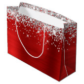 Silver Glitzer Red Foil Extravagant Happy Jubiläum Große Geschenktüte (Rückseite Schrägansicht)