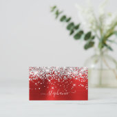 Silver Glitzer Red Foil Girly Signature Business C Visitenkarte (Stehend Vorderseite)