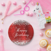 Silver Glitzer Red Foil Happy Birthday Pappteller (Party)