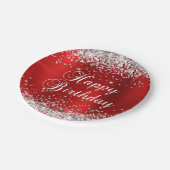 Silver Glitzer Red Foil Happy Birthday Pappteller (Schrägansicht)
