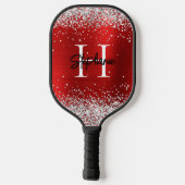 Silver Glitzer Red Foil Mit Monogramm Pickleball Schläger (Rückseite)