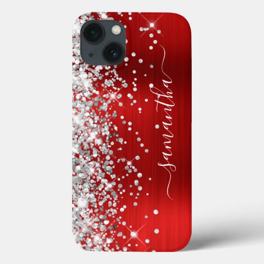 Silver Glitzer Red Foil Modern Girl Signature Case-Mate iPhone Hülle (Rückseite)