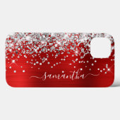 Silver Glitzer Red Foil Modern Girl Signature Case-Mate iPhone Hülle (Rückseite (Horizontal))