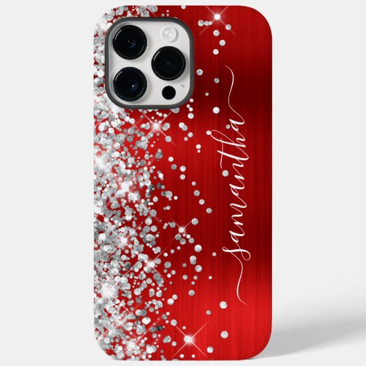 Silver Glitzer Red Foil Modern Girl Signature Case-Mate iPhone Hülle (Rückseite)