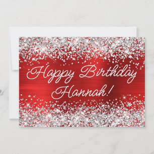 Silver Glitzer Red Foil Modernes Glück Geburtstag Karte