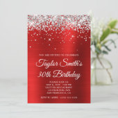 Silver Glitzer Red Glam 30. Geburtstag Einladung (Stehend Vorderseite)