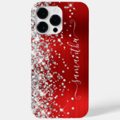 Silver Glitzer Red Glam Girly Signature Case-Mate iPhone Hülle (Rückseite)