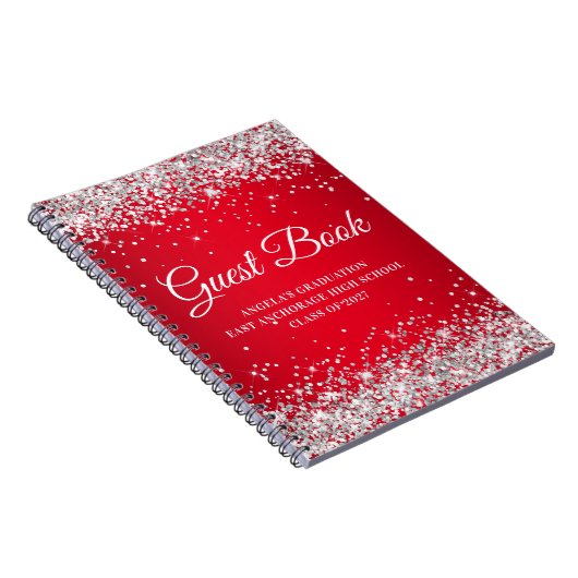 Silver Glitzer Red Glam Gradient Abschluss Guest Notizblock (Rechte Seite)