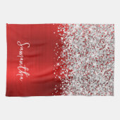 Silver Glitzer Red Glam Name Geschirrtuch (Horizontal)