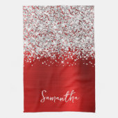 Silver Glitzer Red Glam Name Geschirrtuch (Vertikal)