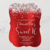 Silver Glitzer Red Glam Sweet 16 Einladung (Vorne/Hinten)