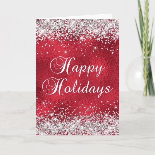 Silver Glitzer Red Glass Foil Happy Holidays Karte (Vorderseite)