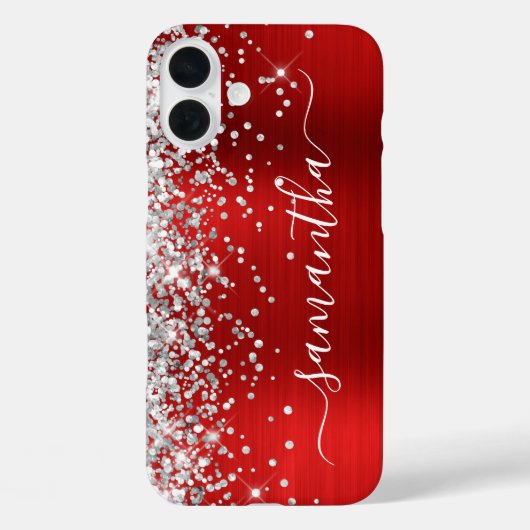 Silver Glitzer Red Metallic Girly Signature Case-Mate iPhone Hülle (Rückseite)