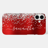 Silver Glitzer Red Metallic Girly Signature Case-Mate iPhone Hülle (Rückseite (Horizontal))