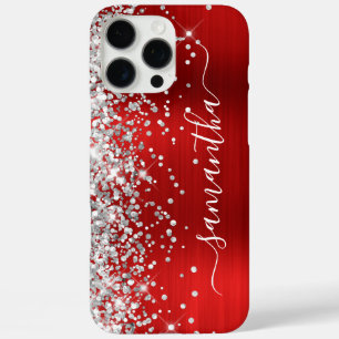 Silver Glitzer Red Metallic Girly Signature iPhone 16 Pro Max Hülle