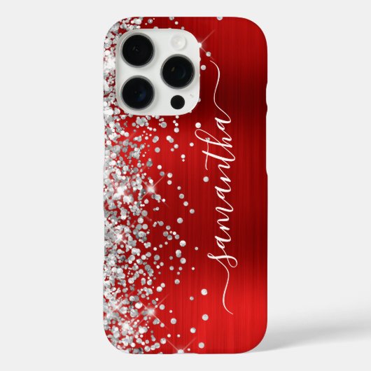 Silver Glitzer Red Metallic Girly Signature Case-Mate iPhone Hülle (Rückseite)
