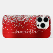 Silver Glitzer Red Metallic Girly Signature Case-Mate iPhone Hülle (Rückseite (Horizontal))