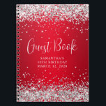 Silver Glitzer Red Ombre 40th Birthday Guest Notizblock<br><div class="desc">Erstellen Sie Ihr eigenes Geburtstagsgeschenk Gästebuch dekoriert Cover leere Notizbuch für ihren besonderen Tag. Imitate silbergrauer Glitzer mit rotem, omber Hintergrund. Die Imitate Glitzern und Glitzer sind digitale Grafiken, die wie ein Foto drucken. Passen Sie den Stil, die Größe oder die Farbe des "Gästebuches" an, um den kalligrafischen Schriftart anzupassen....</div>
