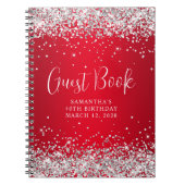 Silver Glitzer Red Ombre 40th Birthday Guest Notizblock (Vorderseite)