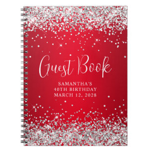 Silver Glitzer Red Ombre 40th Birthday Guest Notizblock