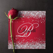 Silver Glitzer Red Ombre Extravagant Monogram Birt Einladung