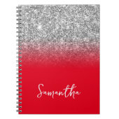 Silver Glitzer Red Ombre Name Notizblock (Vorderseite)