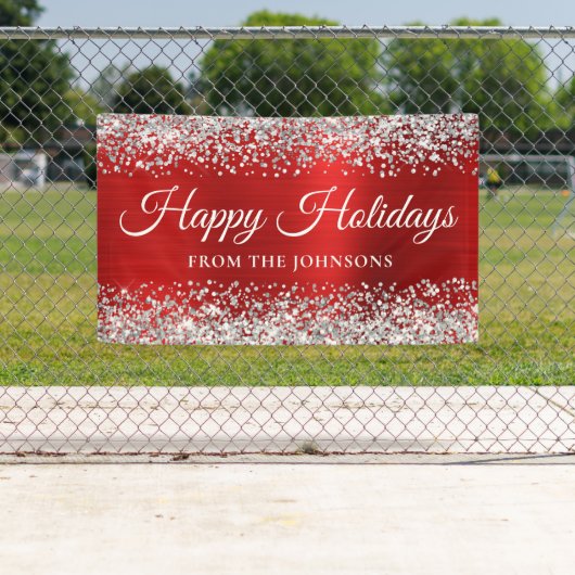 Silver Glitzer Red Personalisiert Happy Holidays Banner (Insitu)