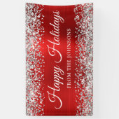Silver Glitzer Red Personalisiert Happy Holidays Banner (Vertikal)