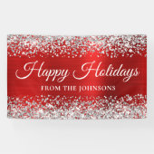 Silver Glitzer Red Personalisiert Happy Holidays Banner (Horizontal)