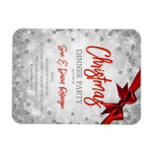 Silver Glitzer Red Ribbon Xmas Feiertag Einladung Magnet (Horizontal)