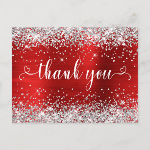 Silver Glitzer Red Sweet 16 Herzen Vielen Dank Postkarte