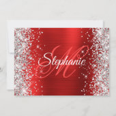 Silver Glitzer Red White Monogram 40. Geburtstag Einladung (Rückseite)