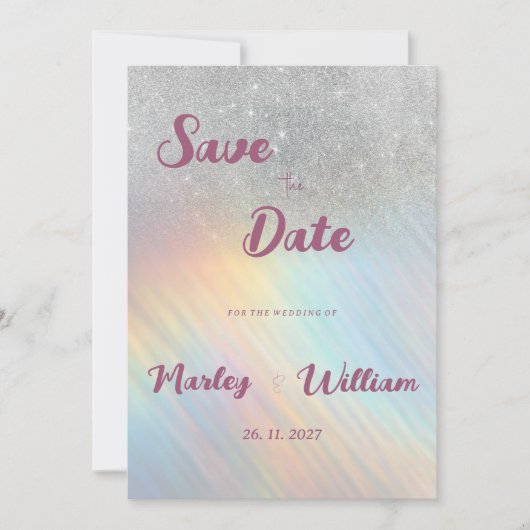 Silver Glitzer Regenbogen holografisch Save the Da Einladung (Vorderseite)