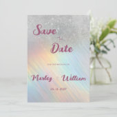 Silver Glitzer Regenbogen holografisch Save the Da Einladung (Stehend Vorderseite)