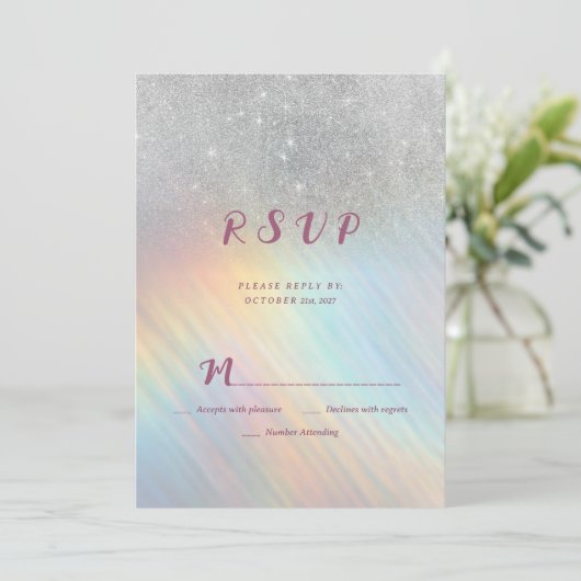 Silver Glitzer Regenbogen holografische UAWG Einladung (Stehend Vorderseite)