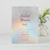 Silver Glitzer Regenbogen holografisches Brautpart Einladung (Stehend Vorderseite)